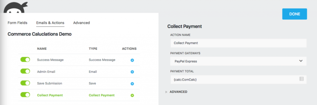 Ninja Forms Collect Payment action