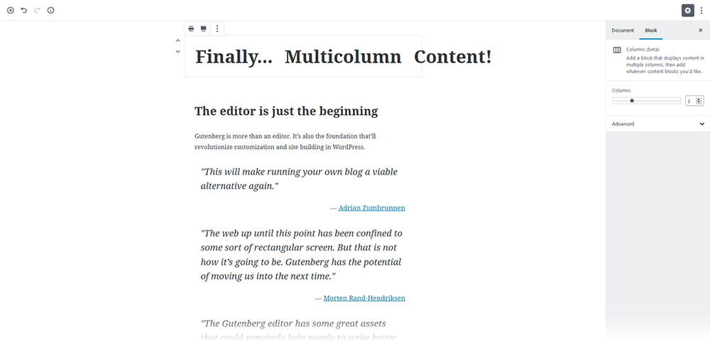Gutenberg columns block