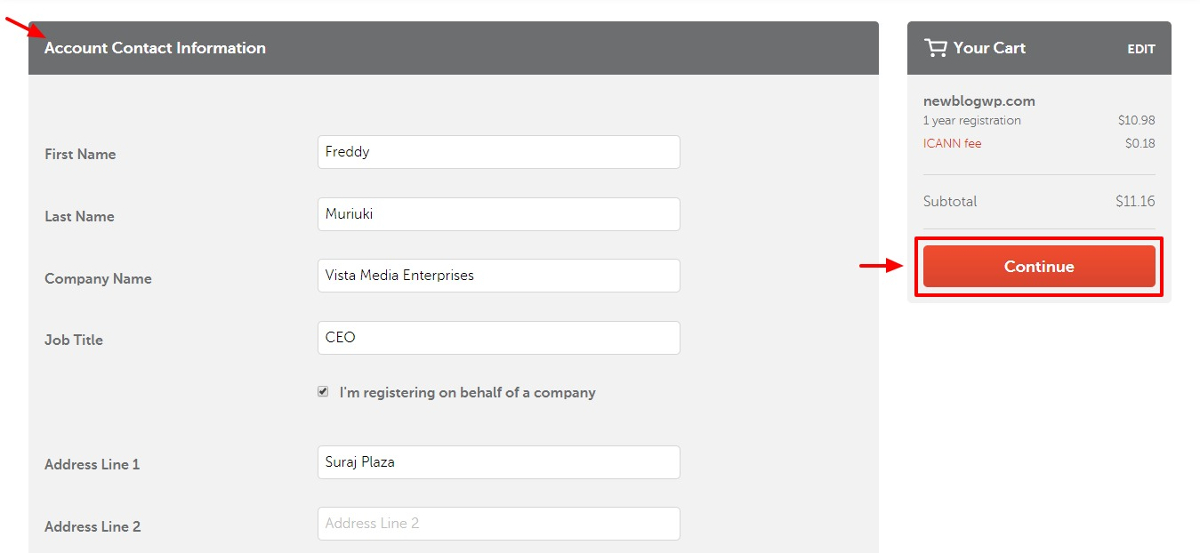 namecheap account registration form