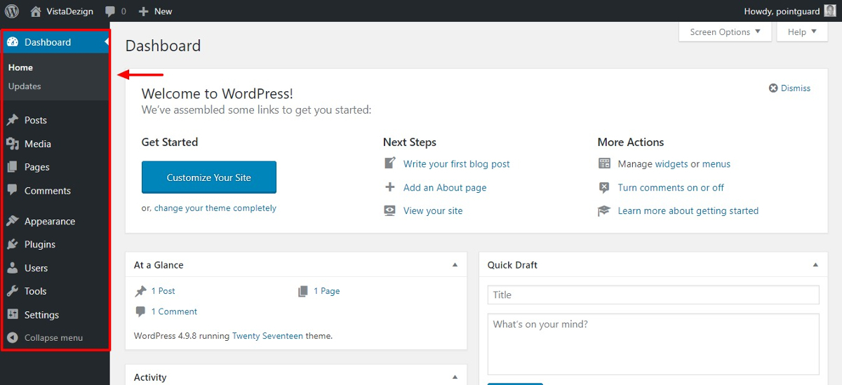 wordpress admin dashboard