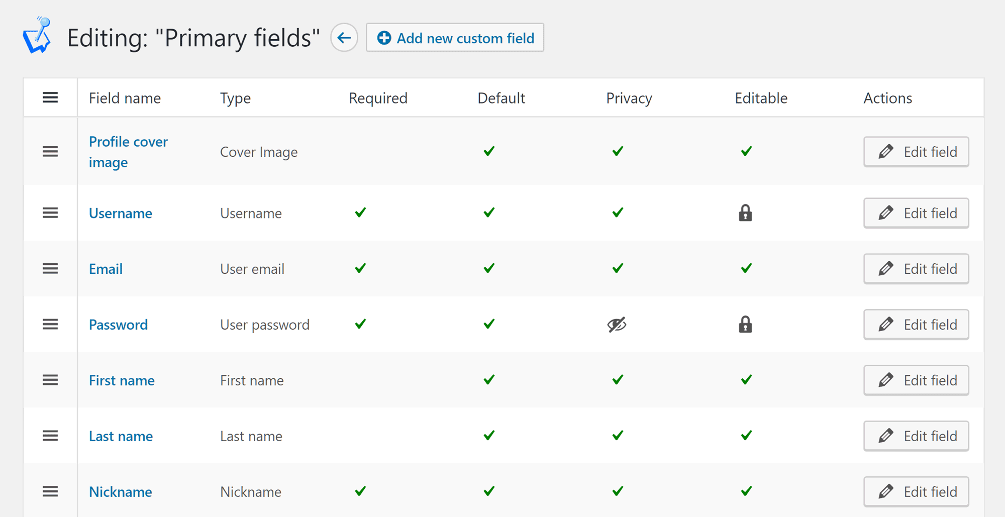 Edit Custom Profile Fields