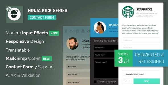 Plugin banner image for the Ninja Kick WordPress contact form plugin